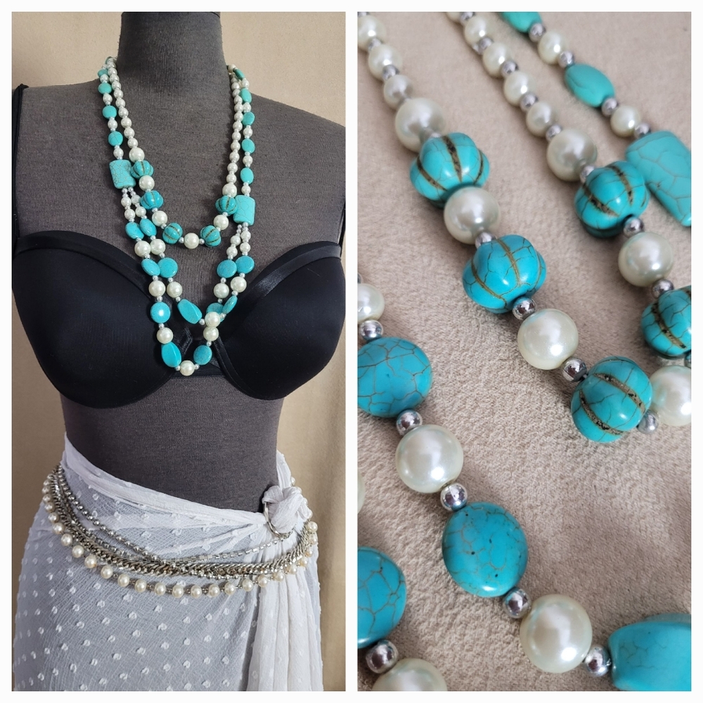 Turquoise & Pearl Necklace Set